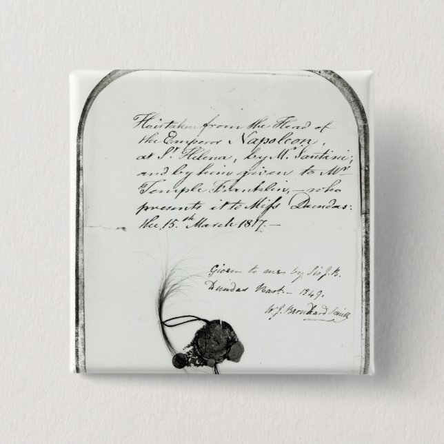 Hår klippte från huvudet av kejsaren Napoleon Knapp (Framsida)