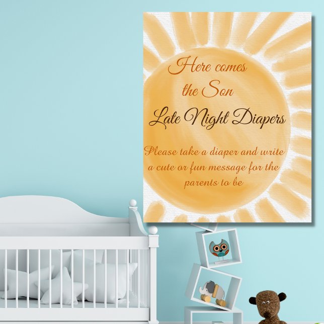 Här Kom är Son Sunshine Baby Shower Diaper Game Poster (Skapare uppladdad)