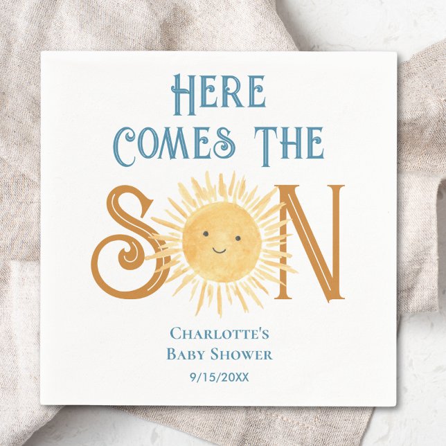 Här Kom är Son Sunshine Baby Shower Pappersservett (Skapare uppladdad)