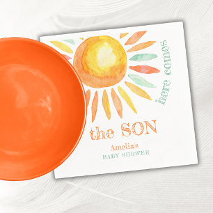 Här Kom är Son Watercolor Sol Baby Shower Pappersservett