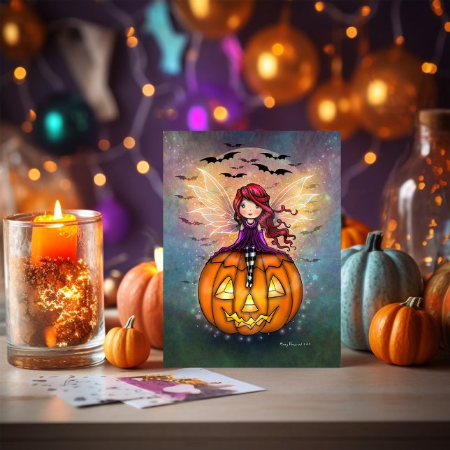 Här Kom Fladdermus Cute Halloween Fairy Kort (Skapare uppladdad)