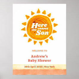 Här Kom välkomnas Son Boho Baby Shower Poster