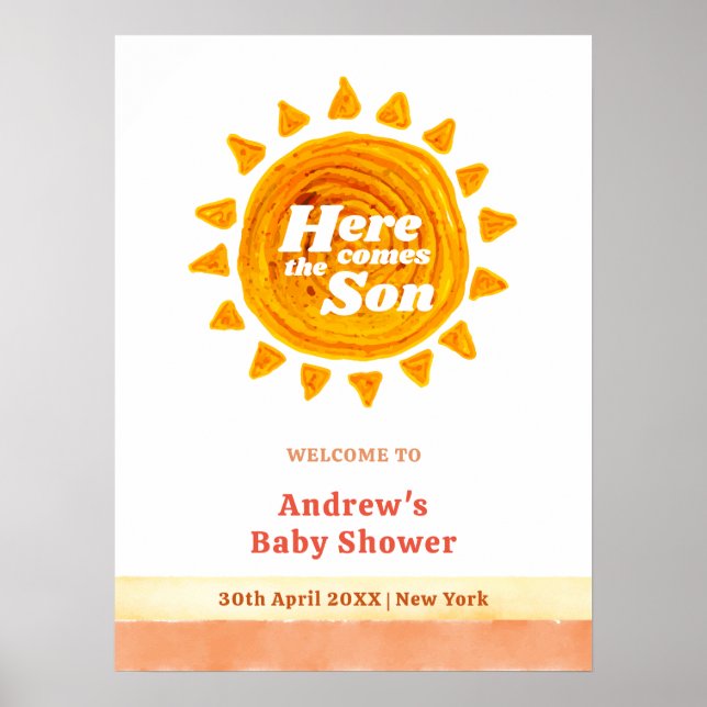 Här Kom välkomnas Son Boho Baby Shower Poster (Framsidan)