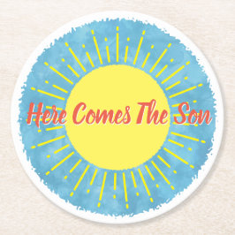 Här kommer Anpassningsbarna Son Watercolor Baby Sh Underlägg Papper Rund