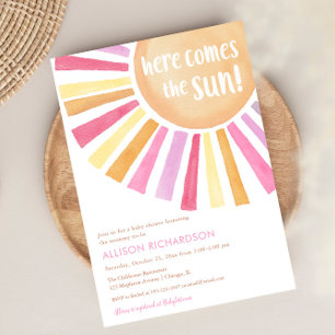 Här kommer babyduschen i Sol Girl Boho Inbjudningar