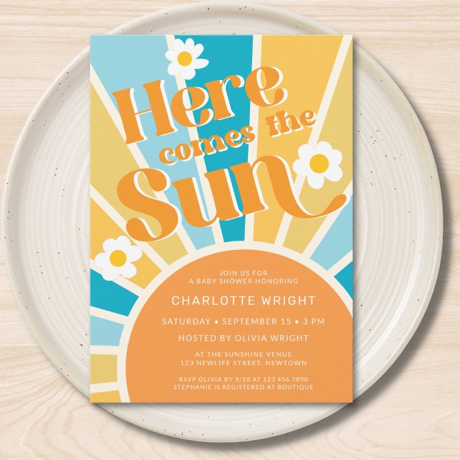 Här kommer babyduschen Sol Inbjudningar (Skapare uppladdad)