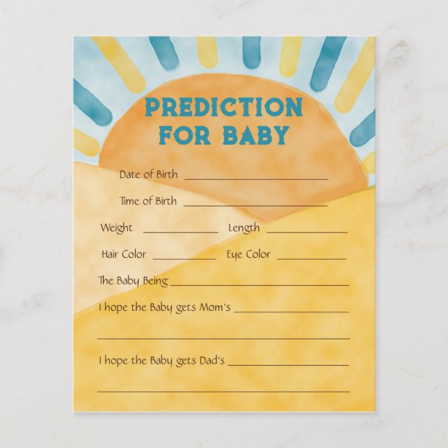 Här kommer Blue Ray Sunshine Baby Shower Game Card (Framsida)