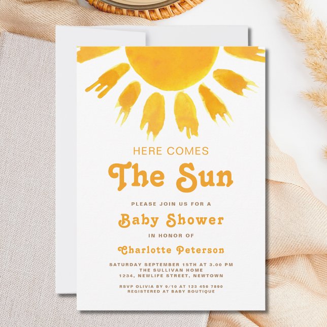 Här kommer Boho Baby Shower Gender-Neutralt i Sol Inbjudningar (Skapare uppladdad)