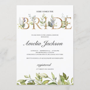 Här kommer bride grey löv och guld inbjudningar