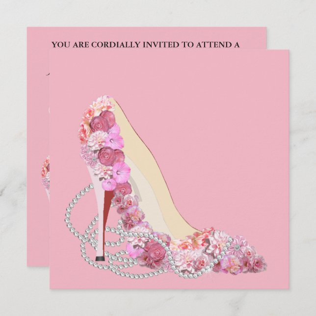 Här kommer Bride Rosa & Flowers Diamonds Party Inbjudningar (Fram/baksida)
