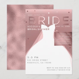 Här kommer BRUD Rose Gold Glam Chic Bröllopsfest Inbjudningar
