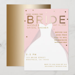 Här kommer BRUDEN Chic Rosa Guld Bröllopsdusch Inbjudningar