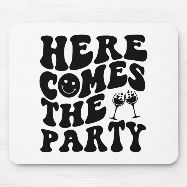Här Kommer Bruden Party Retro Groovy Bachelorette Musmatta (Framsidan)