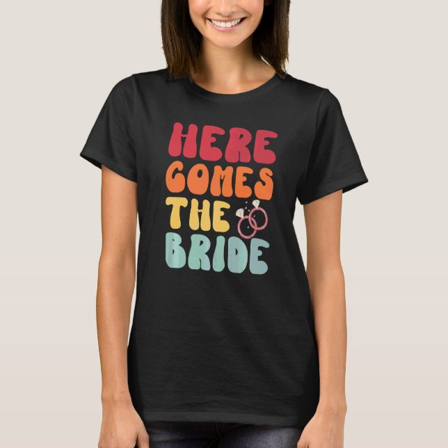 Här kommer bruden Retro Groovy Möhipparty Par T Shirt (Framsida)
