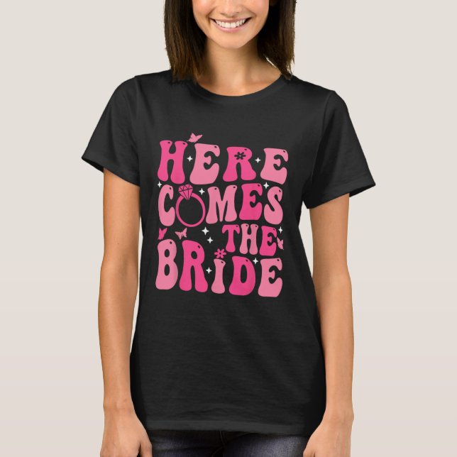 Här kommer bruden Rosa Groovy Möhippa T Shirt (Framsida)