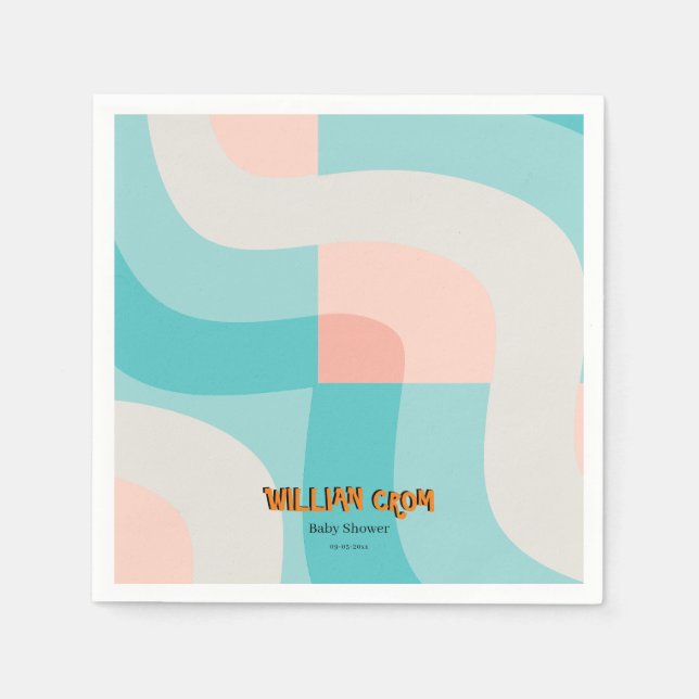 Här kommer den moderna babyduschen för regnbåge pappersservett (Framsidan)