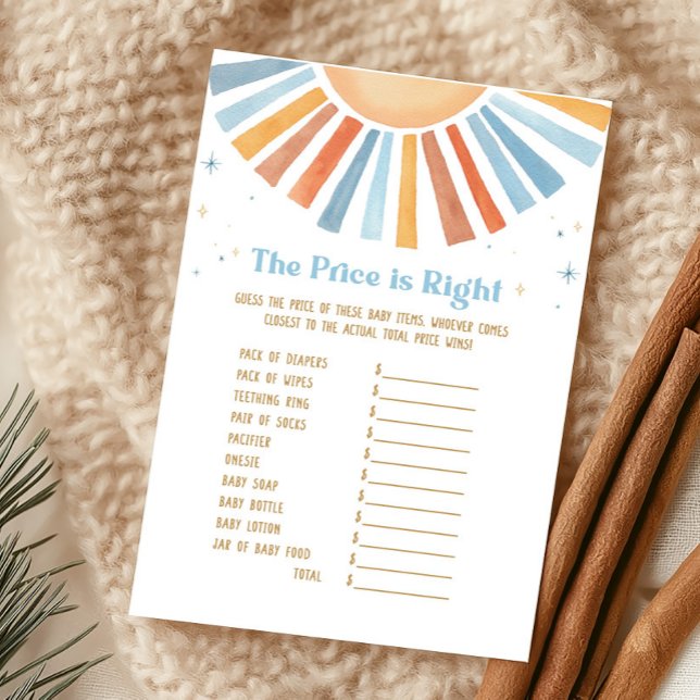 Här kommer den Prisa babysknappen är Högernas spel (Boho Sunshine Baby Shower The Price is Right Game )
