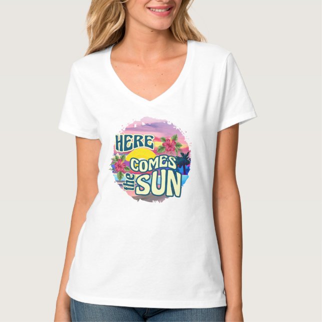 Här kommer den tropiska hawaiiska stranden i Sol T Shirt (Framsida)