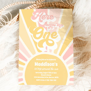 Här kommer en Boho Sunshine 1:a födelsedagen Inbjudningar