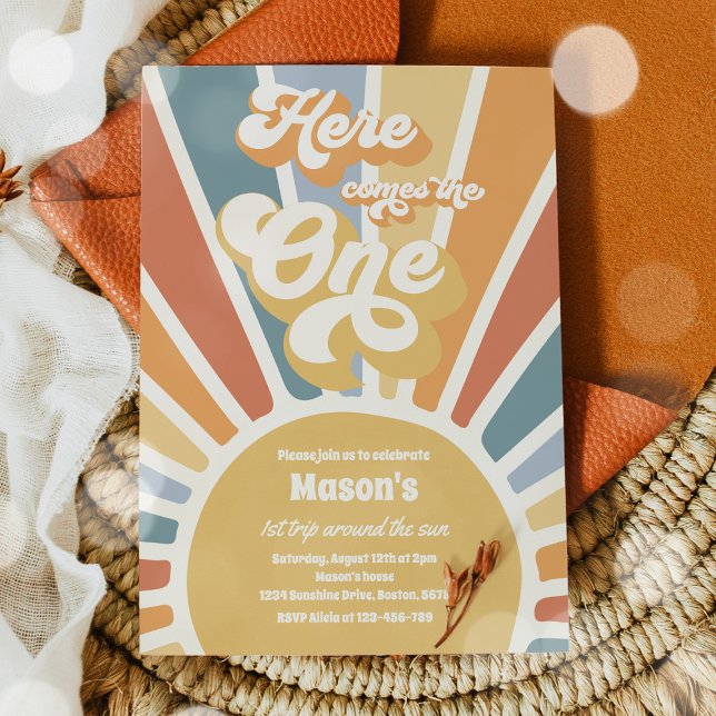 Här kommer en Boho Sunshine 1:a födelsedagen Inbjudningar (Skapare uppladdad)