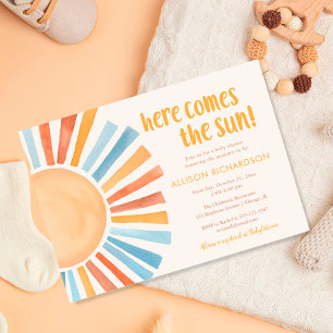 Här kommer en könsneutral boho babydusch i sol inbjudningar