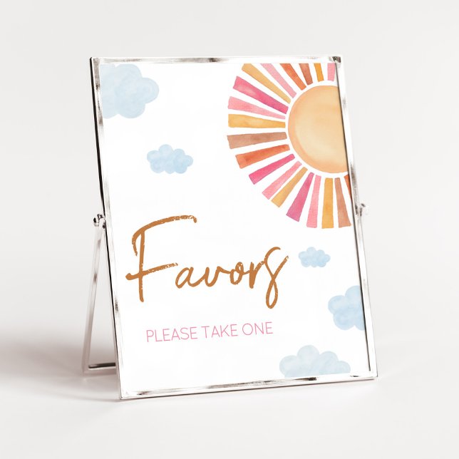 Här kommer favoriterna för Sol-babybabyn Poster (Sunshine Baby Shower Favors Sign)