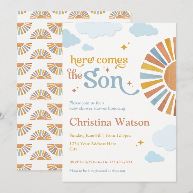 Här kommer inbjudan till Son - babyskor (Fram/baksida)