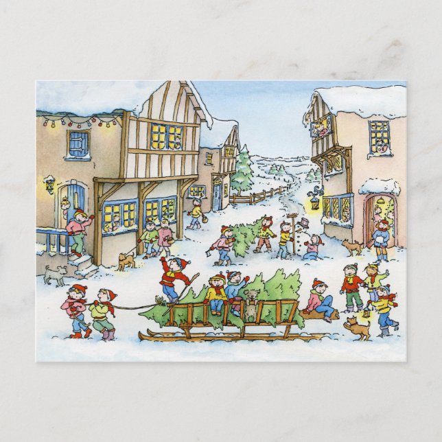 Här kommer julgranvykortet helg vykort (Framsida)