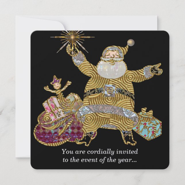 Här kommer jultomten Elegant Inbjudan (Framsida)