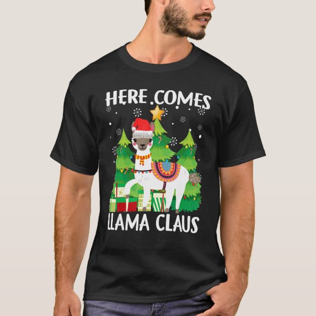 Här kommer Llama Claus Julgran Llama Julafton 2 T Shirt (Framsida)