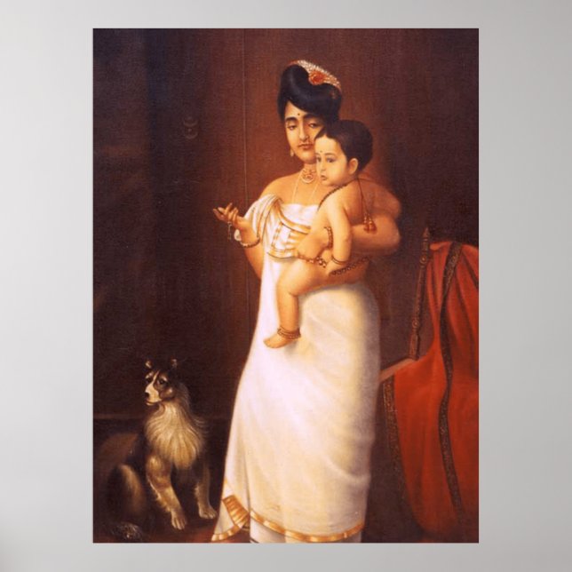 Här kommer Pappa-Raja Ravi Varma-målning (Replica) Poster (Framsidan)