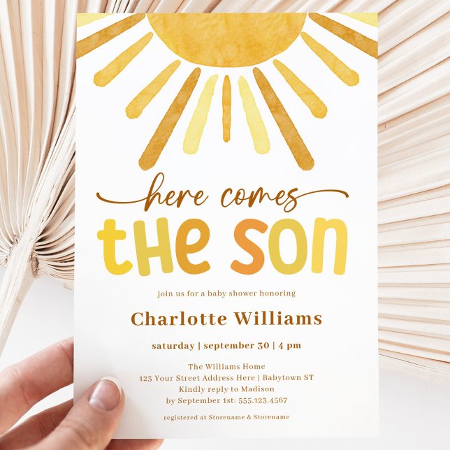 Här kommer pojken Baby Shower Inbjudningar (Here Comes the Son Boy Baby Shower Invitation)