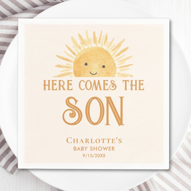 Här kommer pojken Baby Shower Pappersservett (Skapare uppladdad)