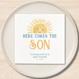 Här kommer pojken Baby Shower Pappersservett