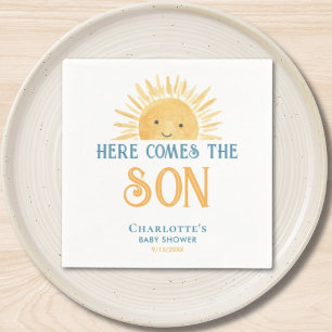 Här kommer pojken Baby Shower Pappersservett