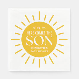 Här kommer pojken Baby Shower Pappersservett