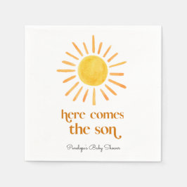 Här kommer pojken Baby Shower Pappersservett
