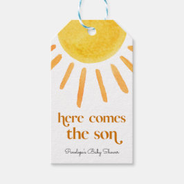 Här kommer pojken Baby Shower Presentetikett