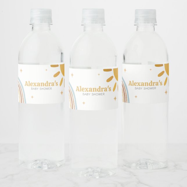 Här kommer pojken Baby Shower Vattenflaskor Etikett (Flaskor)
