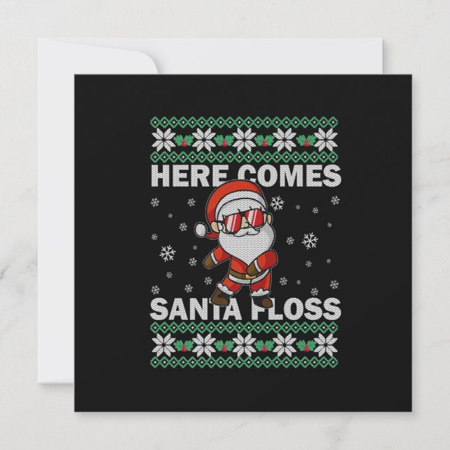 Här kommer Santa Floss FULA julpyjamas män F Inbjudningar (Framsida)