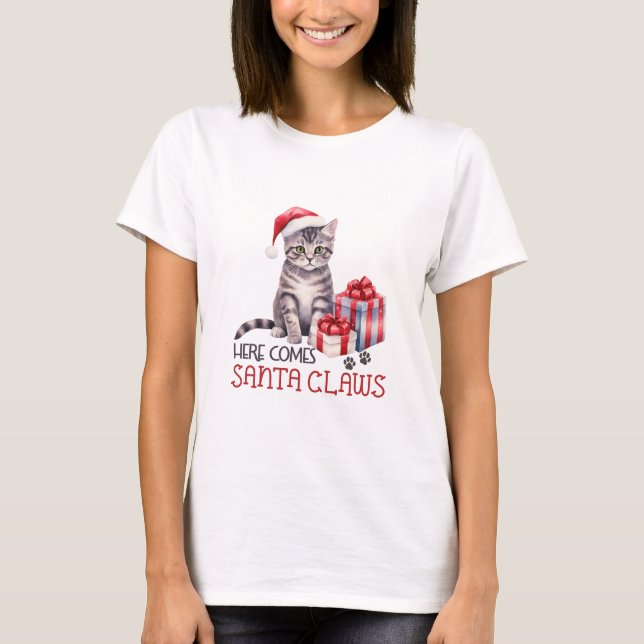 Här kommer Santa Klo Cat T Shirt (Framsida)