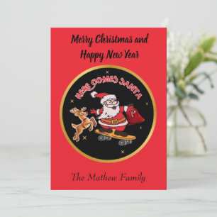 HÄR KOMMER SANTA PÅ SKATEBOARD CHRISTMAS JULKORT