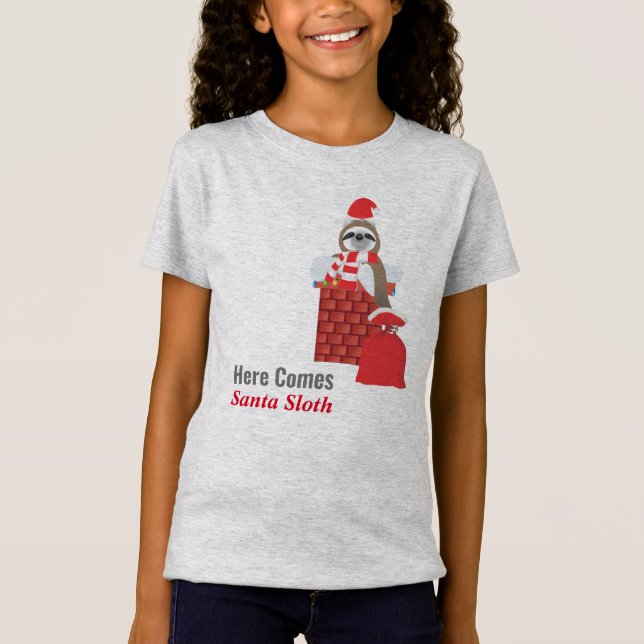 Här kommer Santa Sloth i skorstenen med presenter T Shirt (Framsida)
