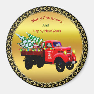 Här kommer Santa's Julgran farm lastbil Magnet