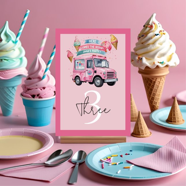 Här kommer skotten! Ice Cream Lastbil Birthday Bordsnummer (Skapare uppladdad)