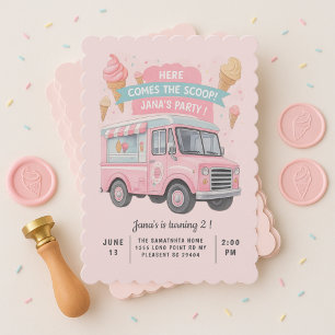 Här kommer skotten! Rosa Ice Cream Lastbil Inbjudningar