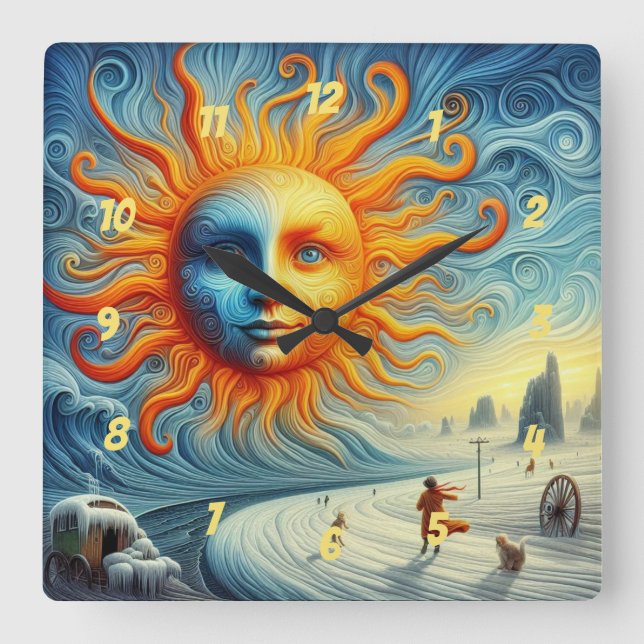 Här kommer Sol - AI Art Print Fyrkantig Klocka (Framsida)