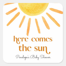 Här kommer Sol Boy Baby Shower Fyrkantigt Klistermärke