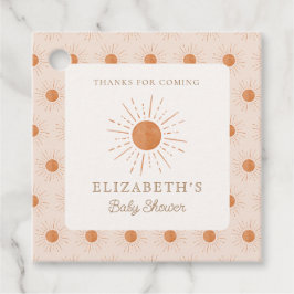 Här kommer sol Burnt Orange Sol Baby Shower Gåvor Etiketter