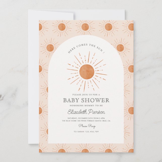 Här kommer sol Burnt Orange Sol Baby Shower Inbjudningar (Framsida)